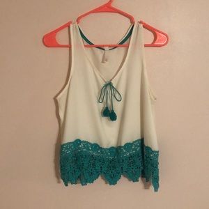 white and blue embroidered Xhiliration tank size L